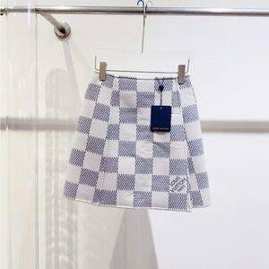 🚩steal authentic Louis Vuitton White and Blue Checkered Skirt